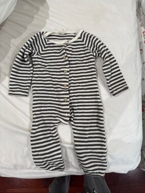 Quincy Mae Black & White Striped Cotton Footie